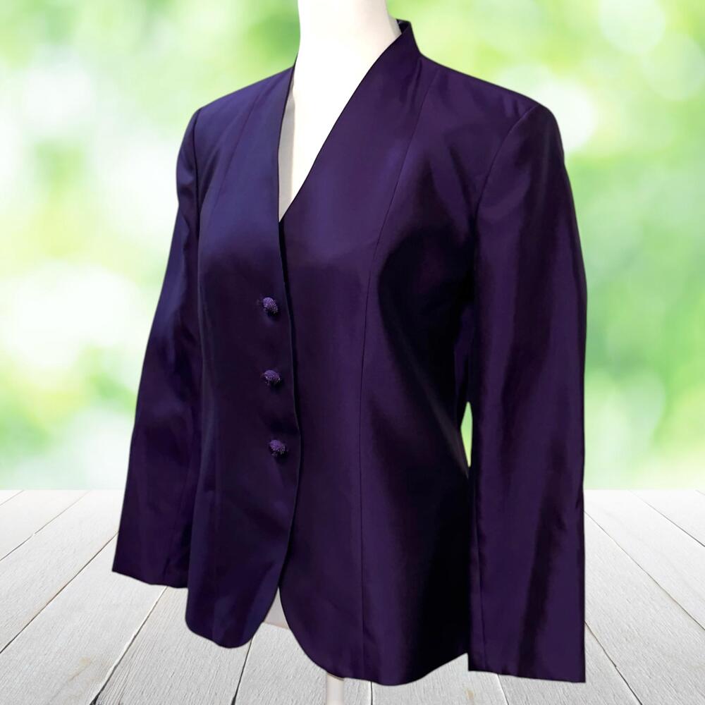 TALBOTS Pure Silk Blazer Purple Luxe Career Evening Cocktail Tailored Petite 6